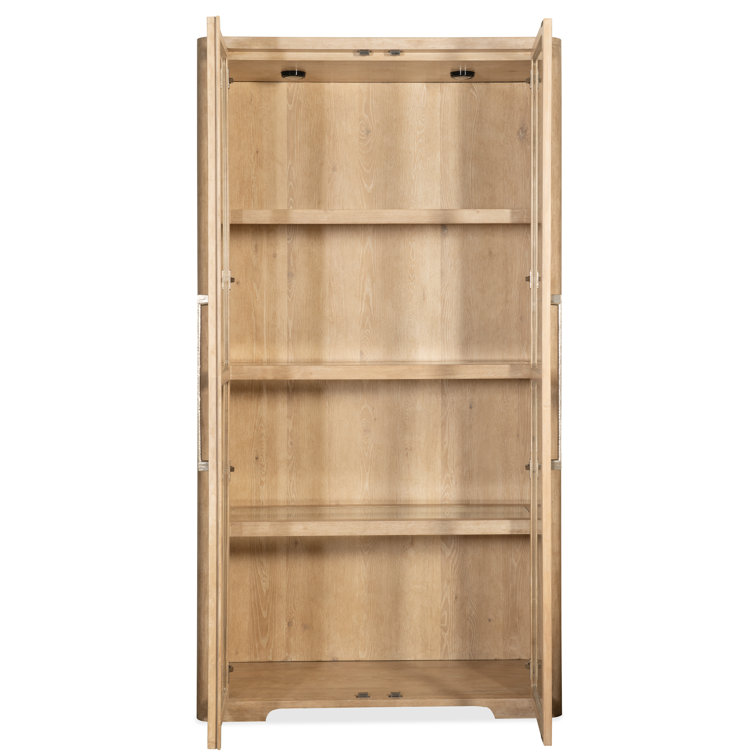 Beige Oak Veneer Lighted Display Cabinet with Glass Doors