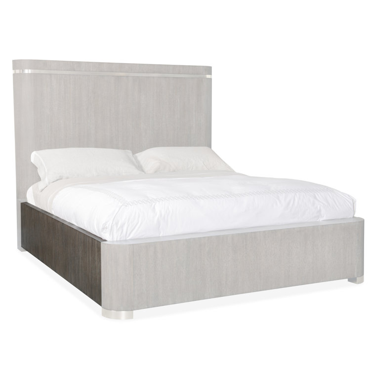 Modern Queen Dark Wood Upholstered Panel Bed with Storage