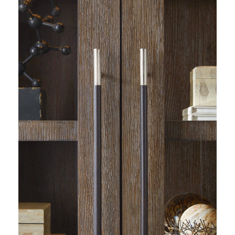 Mink Oak Veneer Lighted Display Cabinet with Metal Base