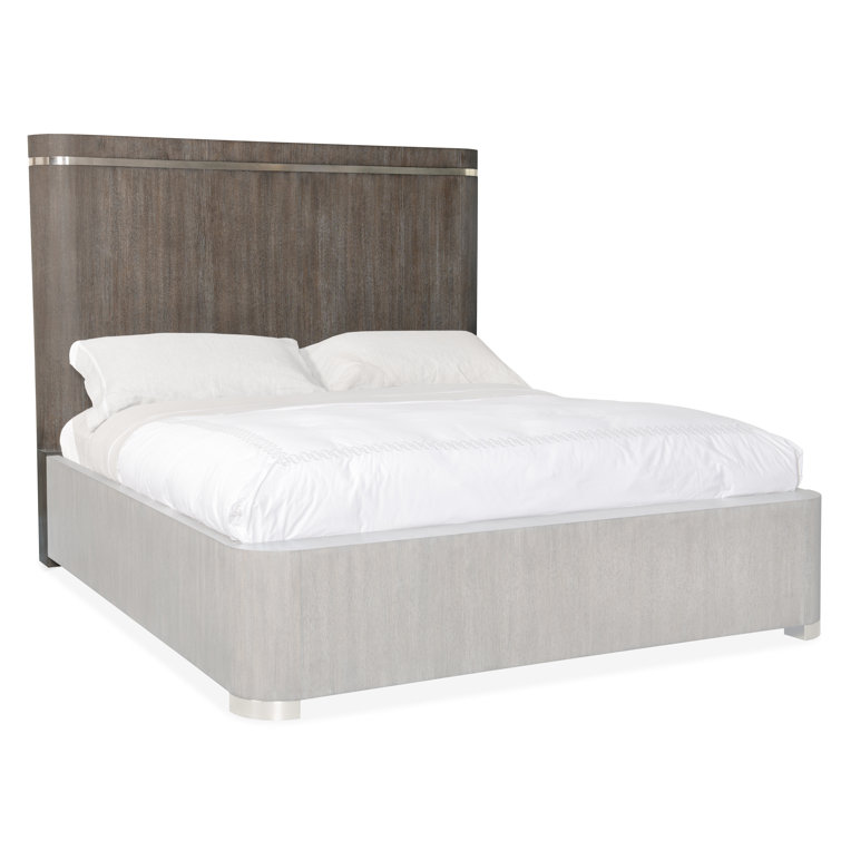 Modern Queen Dark Wood Upholstered Panel Bed with Storage