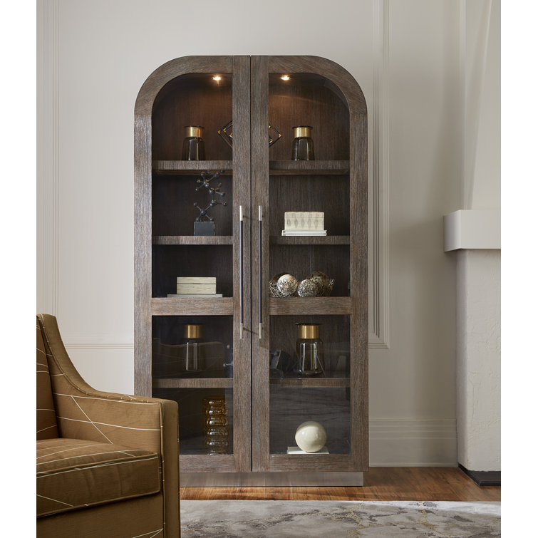 Diamond Finish Oak Veneer Lighted Display Cabinet