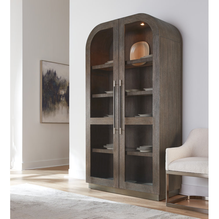 Diamond Finish Oak Veneer Lighted Display Cabinet