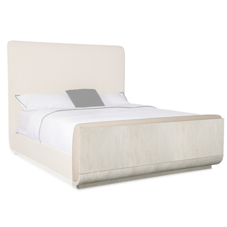 California King Light Wood Upholstered Bed with Storage Drawer