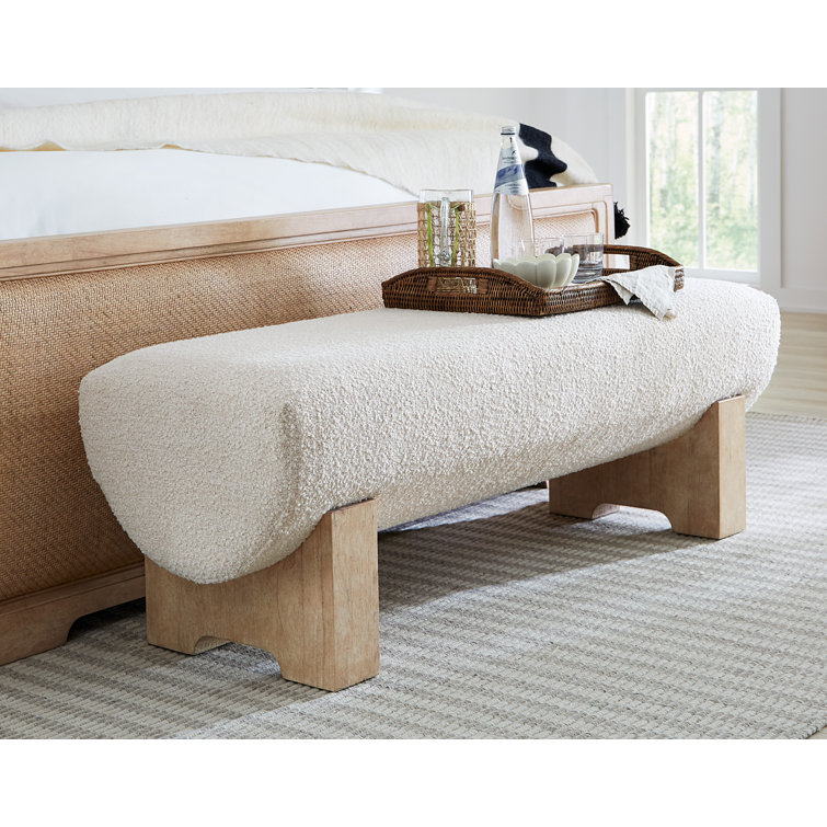 Beige Upholstered Transitional Bedroom Bench with Wood Legs