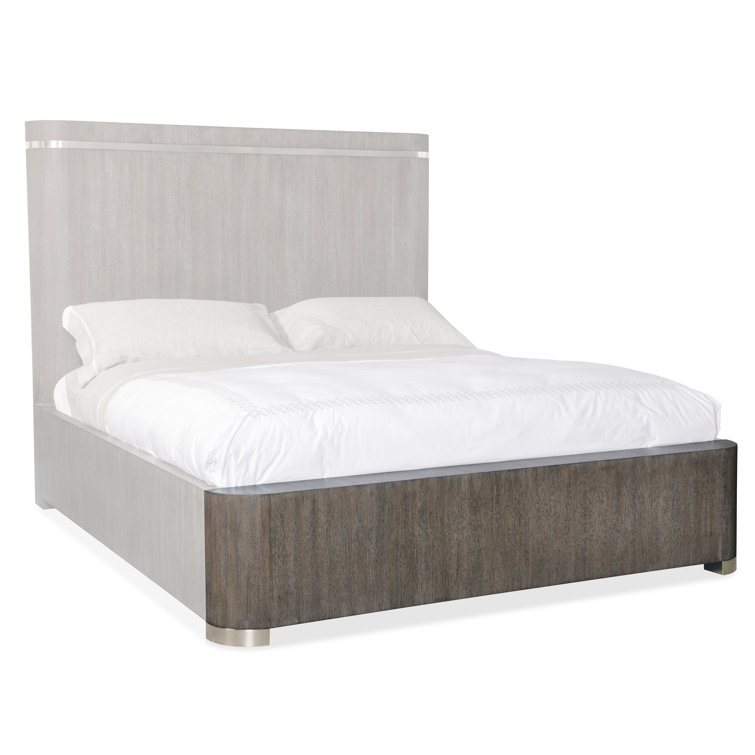 Modern Queen Dark Wood Upholstered Panel Bed with Storage