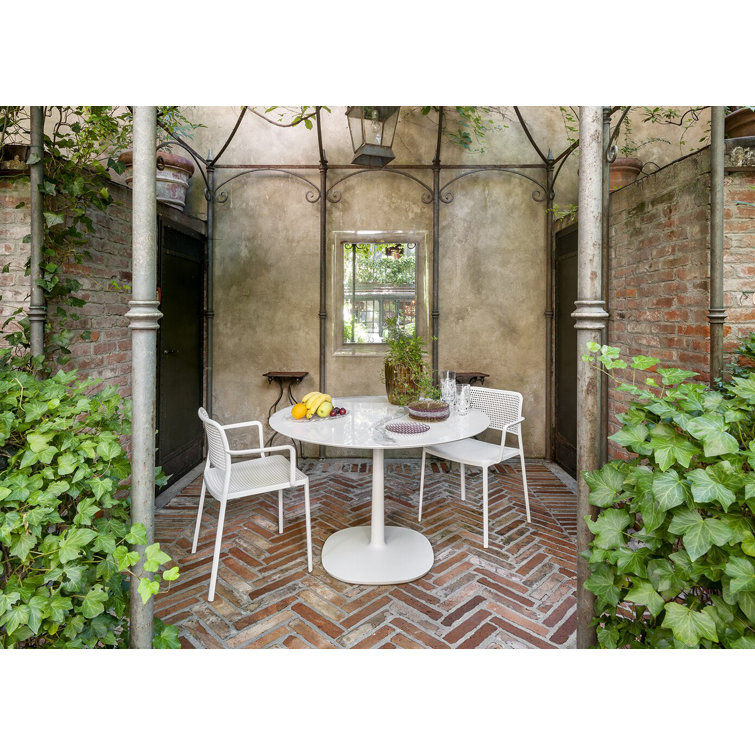 Antonio Citterio White Marble Round Dining Table with Square Aluminum Base