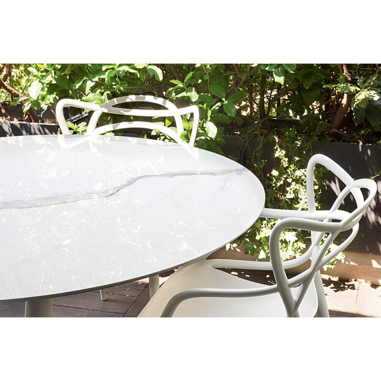 Antonio Citterio White Marble Round Dining Table with Square Aluminum Base