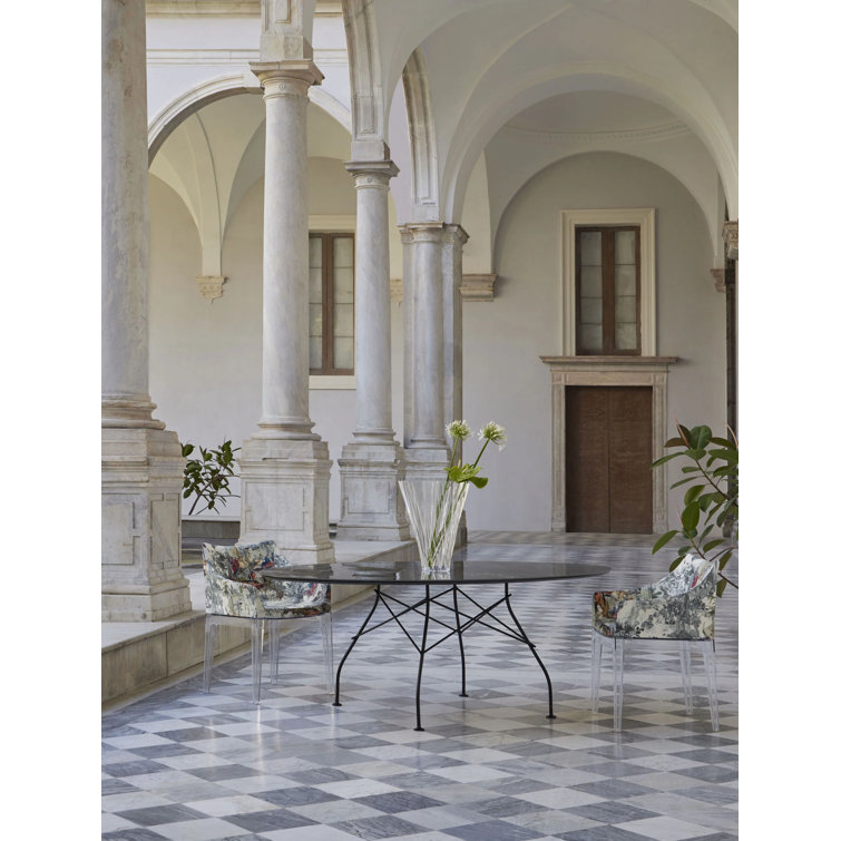 Elegant Oval Marble Dining Table with Matte Black Steel Base