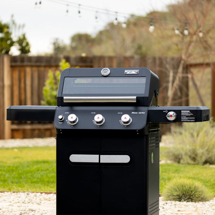 Mesa Black Stainless Steel 3-Burner Propane Gas Grill with Side Burner