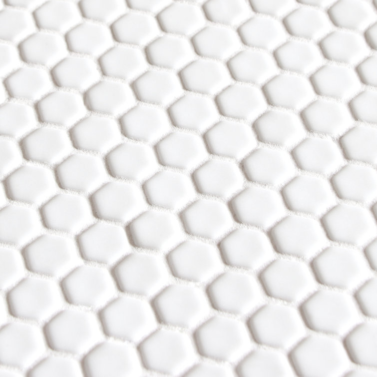 White Matte Hexagonal Recycled Glass Mosaic Tile