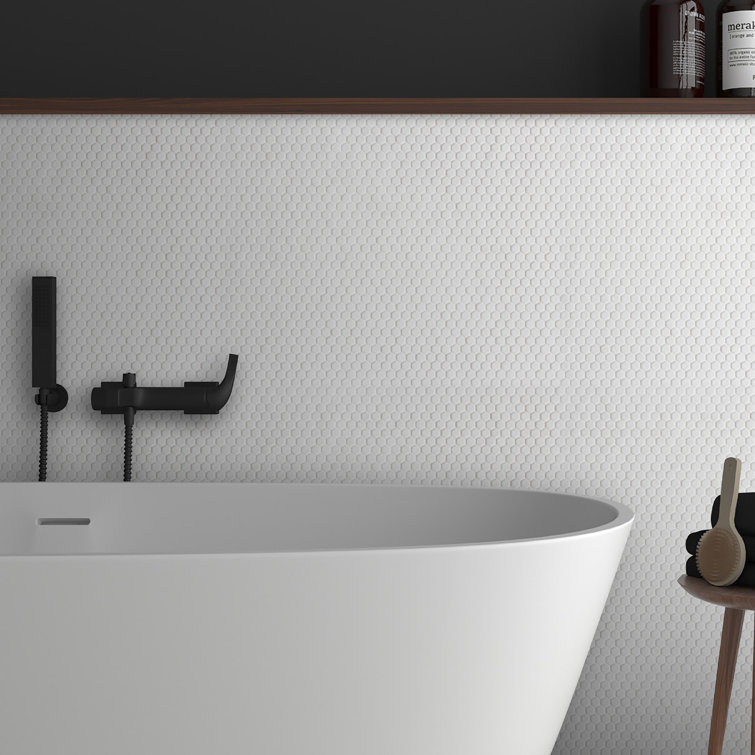 White Matte Hexagonal Recycled Glass Mosaic Tile