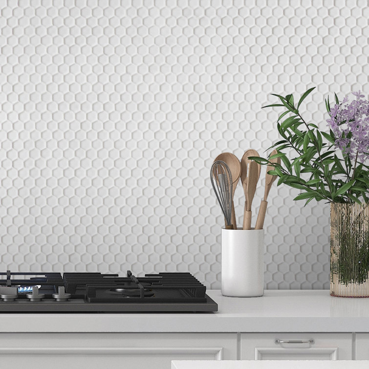 White Matte Hexagonal Recycled Glass Mosaic Tile