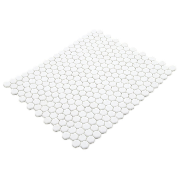 White Matte Hexagonal Recycled Glass Mosaic Tile