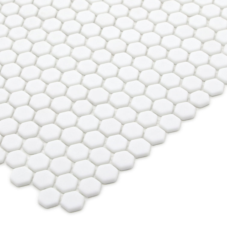 White Matte Hexagonal Recycled Glass Mosaic Tile