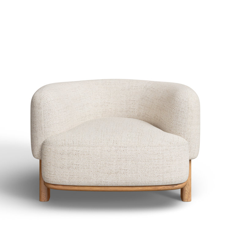 Cream Upholstered Barrel Chair with Natural Ash Wood Legs