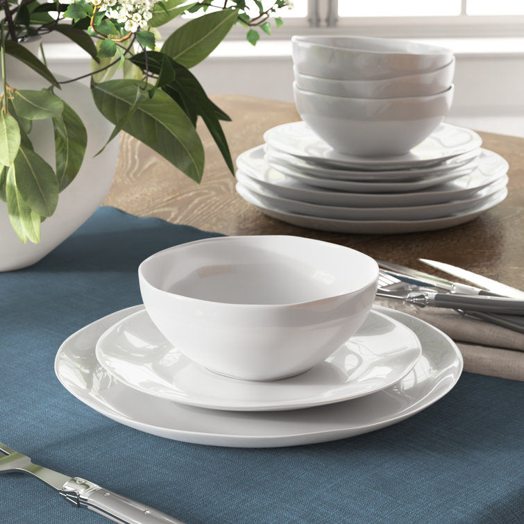White Porcelain Minimalist 12-Piece Dinnerware Set