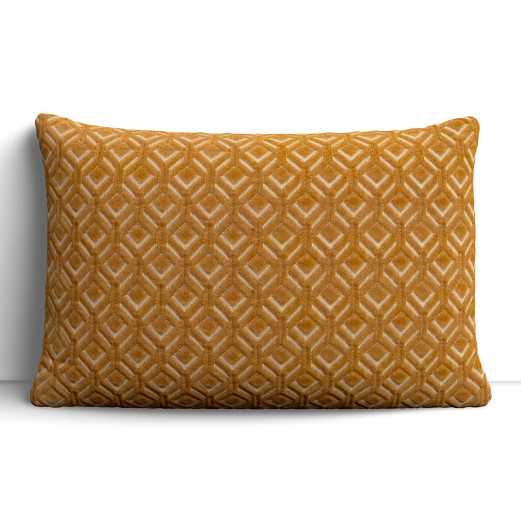 Gold Cotton Velvet Diamond Lattice Lumbar Pillow