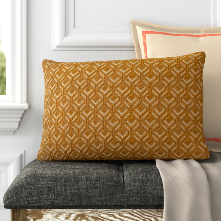 Gold Cotton Velvet Diamond Lattice Lumbar Pillow
