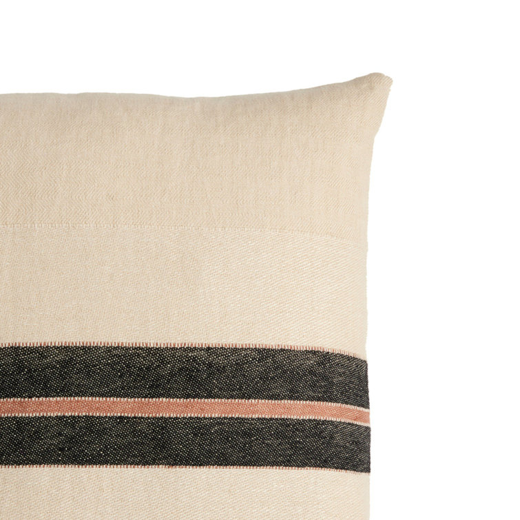 Beige and Black Linen Square Throw Pillow