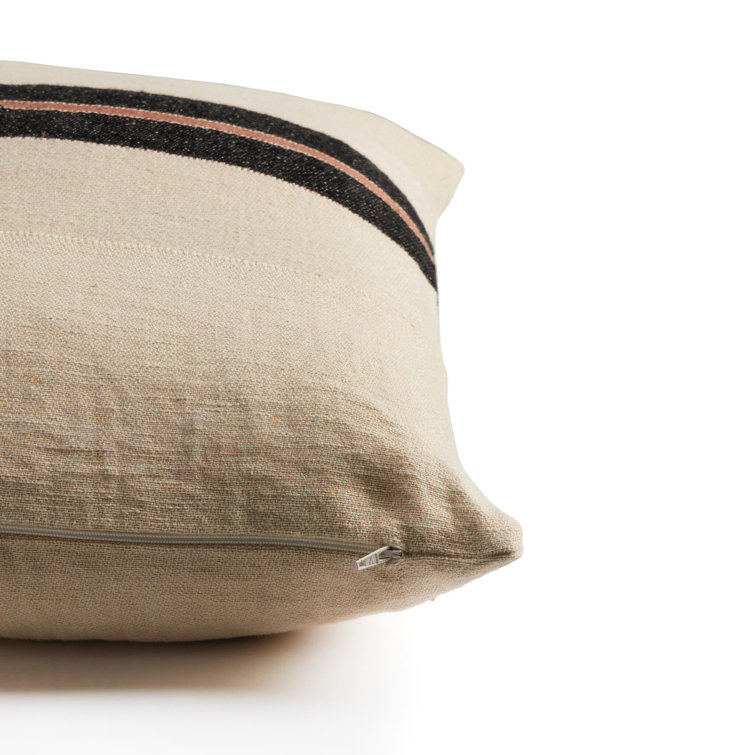 Beige and Black Linen Square Throw Pillow