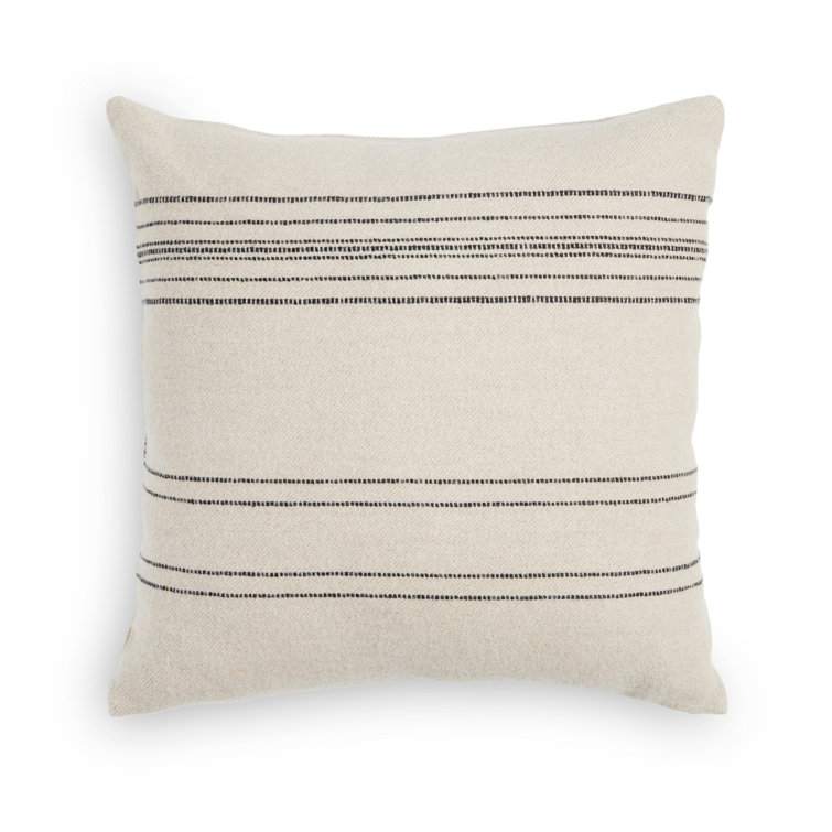 Beige and Black Striped Square Linen Blend Throw Pillow