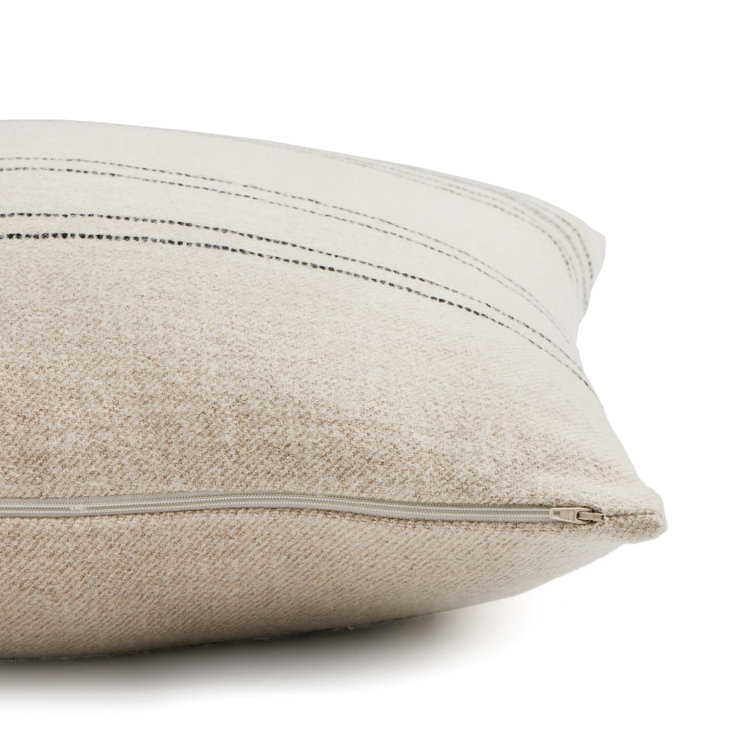Beige and Black Striped Square Linen Blend Throw Pillow