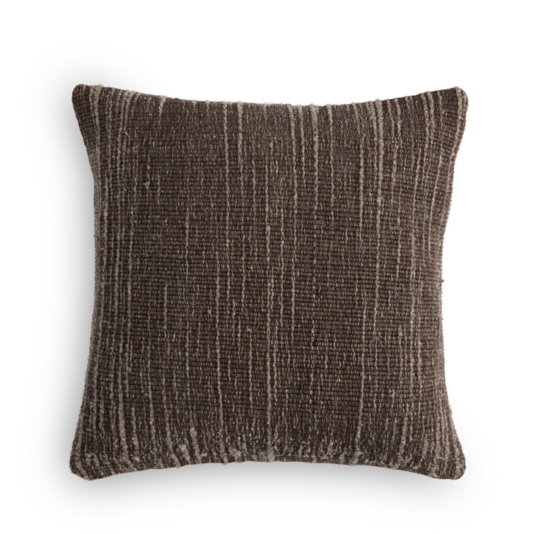 Handwoven Dark Brown Wool Blend Square Throw Pillow