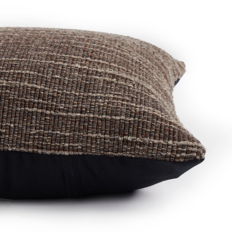 Handwoven Dark Brown Wool Blend Square Throw Pillow