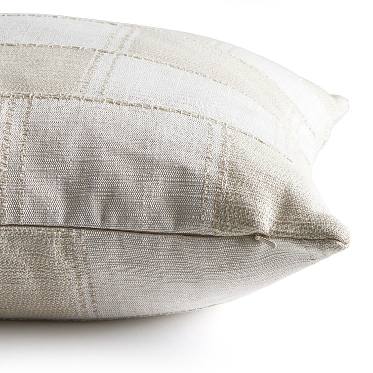 Cream Plaid Reversible Square Throw Pillow