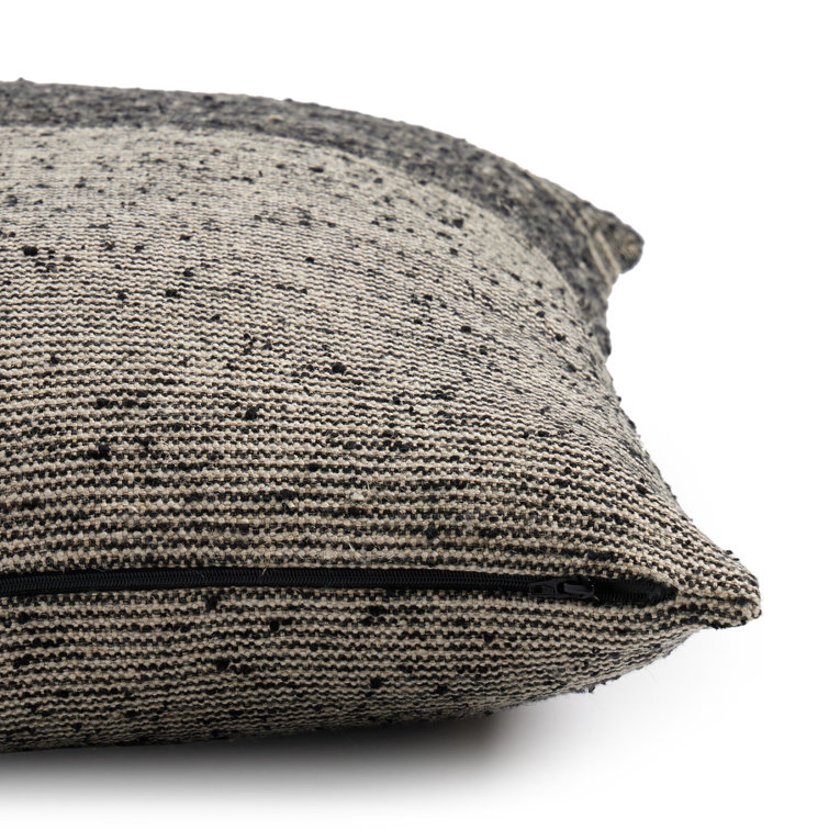 Square Striped Black and Beige Linen Blend Throw Pillow