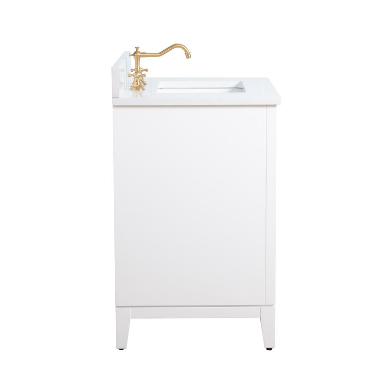 White Poplar Wood Single Bathroom Vanity with Marble Top