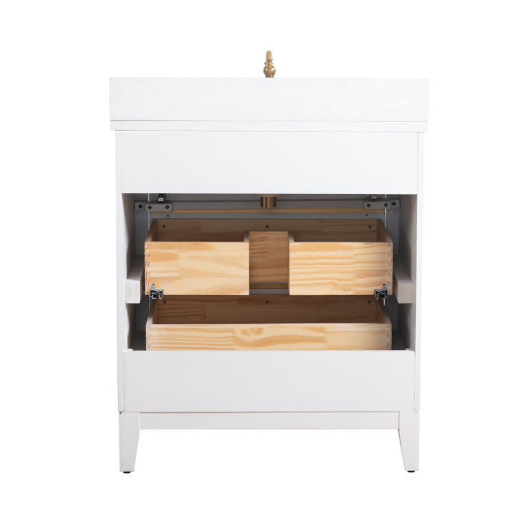 White Poplar Wood Single Bathroom Vanity with Marble Top