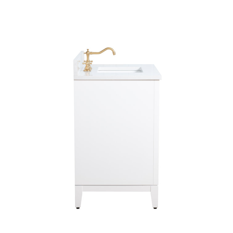 White and Gold 36" Freestanding Bathroom Vanity with Engineered Marble Top