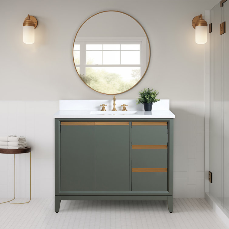 Vintage Green 42" Freestanding Bathroom Vanity with Marble Top