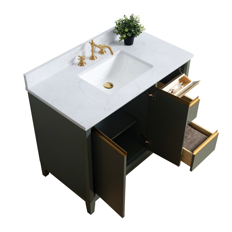 Vintage Green 42" Freestanding Bathroom Vanity with Marble Top