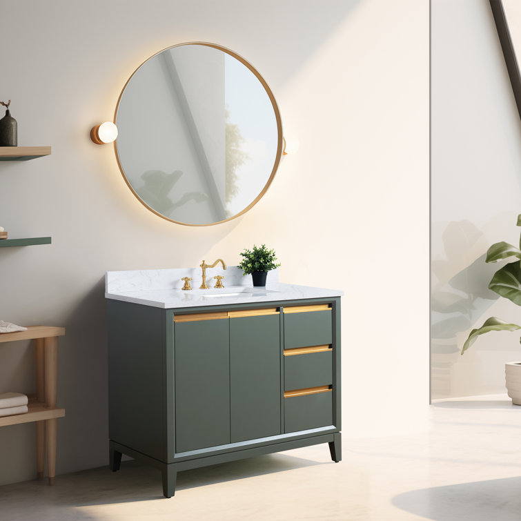 Vintage Green 42" Freestanding Bathroom Vanity with Marble Top