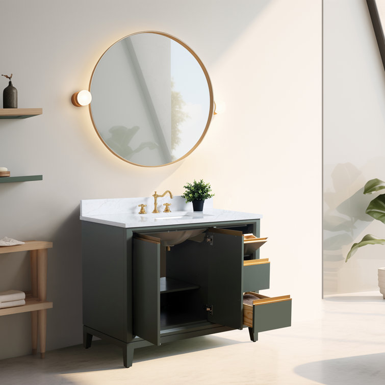 Vintage Green 42" Freestanding Bathroom Vanity with Marble Top