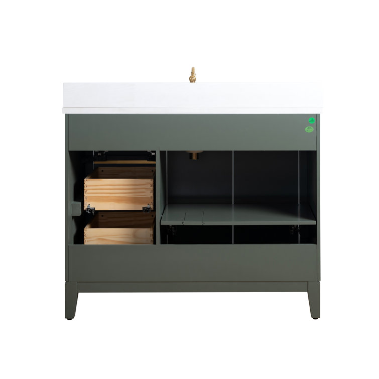 Vintage Green 42" Freestanding Bathroom Vanity with Marble Top