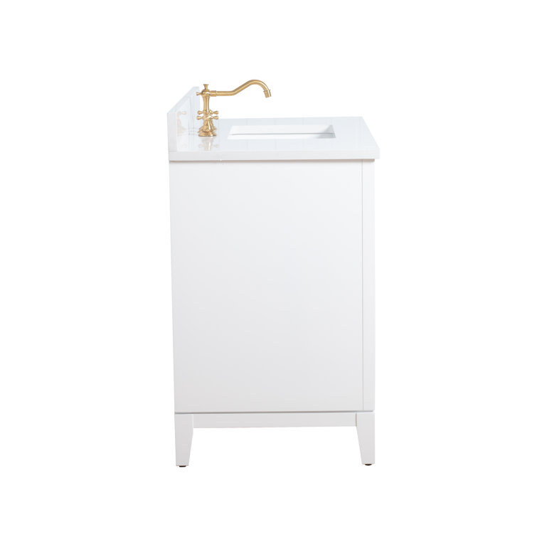 42" White MDF Freestanding Bathroom Vanity with Engineered Marble Top