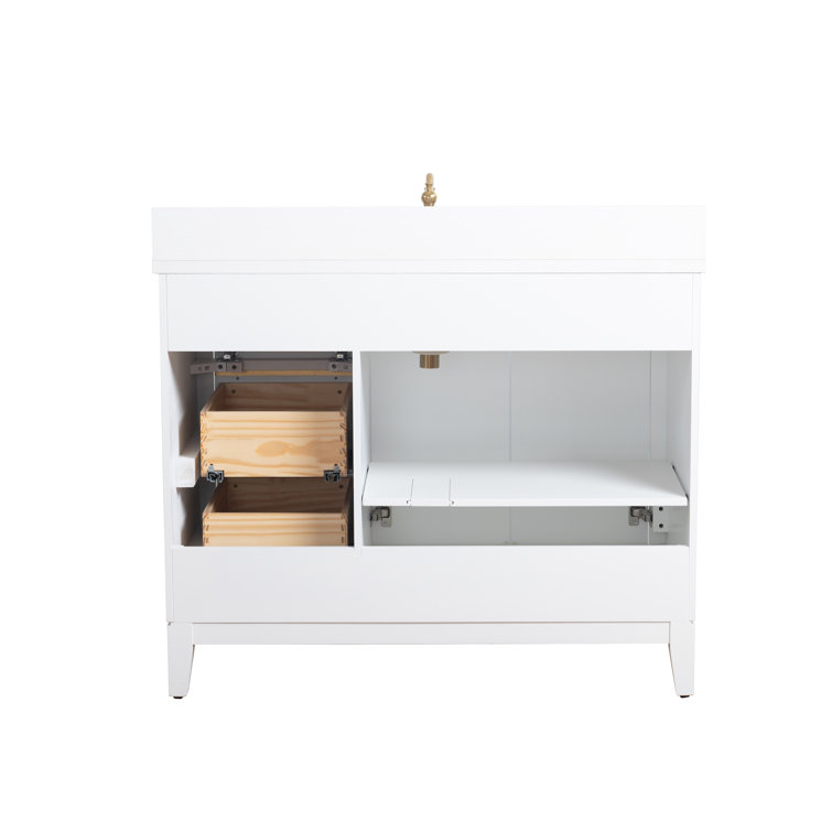42" White MDF Freestanding Bathroom Vanity with Engineered Marble Top