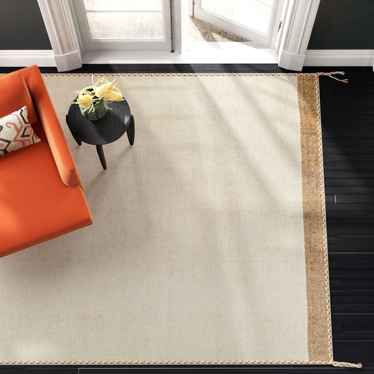 Handwoven Beige and Brown Wool Rectangular Rug 6' x 9'