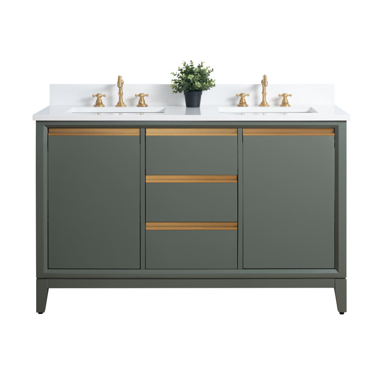 Vintage Green Double Sink Bathroom Vanity with Marble Top