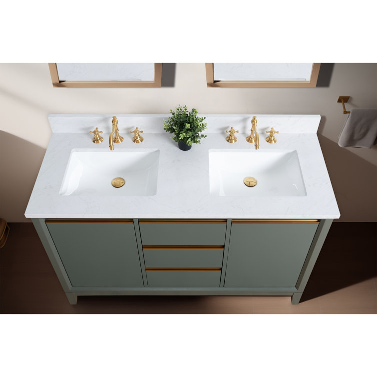 Vintage Green Double Sink Bathroom Vanity with Marble Top