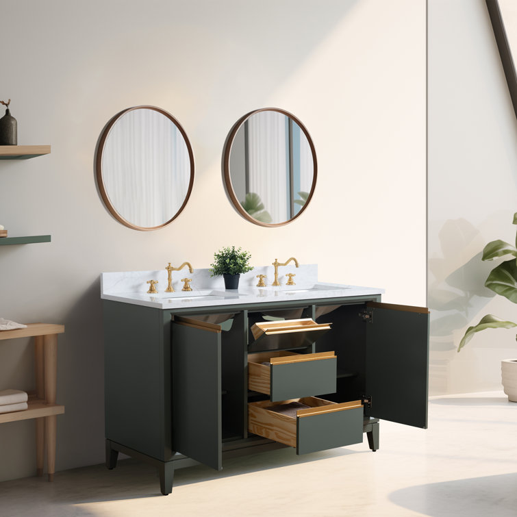 Vintage Green Double Sink Bathroom Vanity with Marble Top