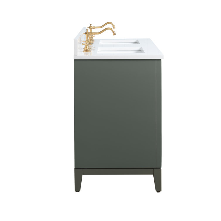 Vintage Green Double Sink Bathroom Vanity with Marble Top