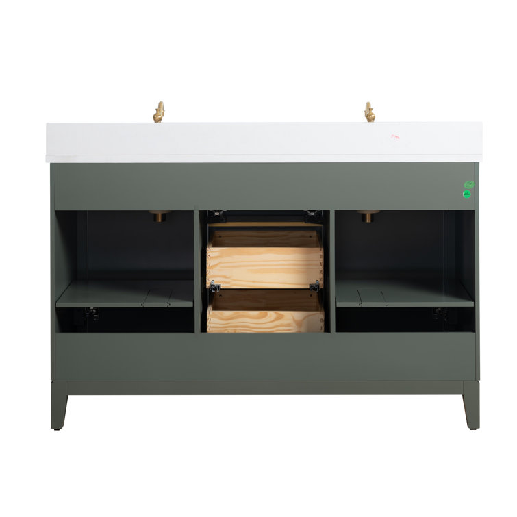 Vintage Green Double Sink Bathroom Vanity with Marble Top