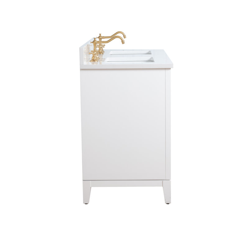 White Poplar Wood Double Bathroom Vanity with Marble Top