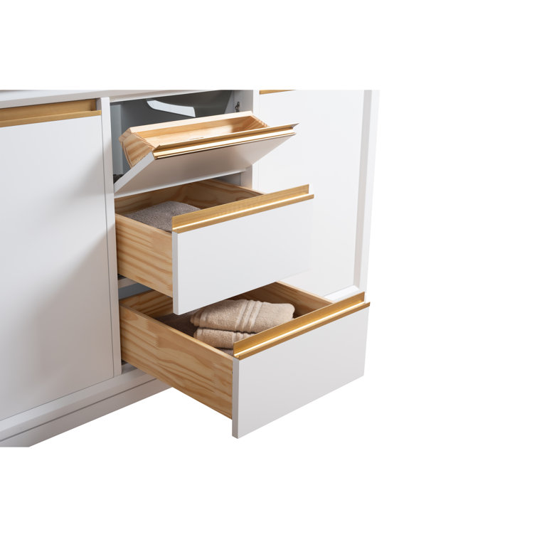White Poplar Wood Double Bathroom Vanity with Marble Top