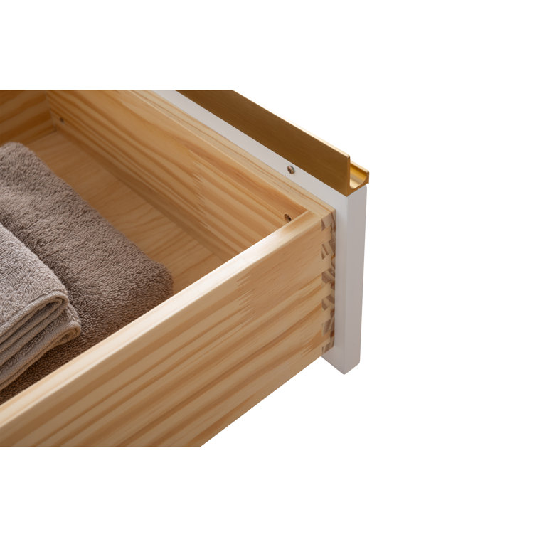 White Poplar Wood Double Bathroom Vanity with Marble Top