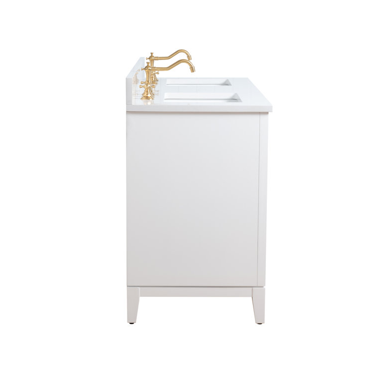 60" White Double Sink Bathroom Vanity with Engineered Marble Top